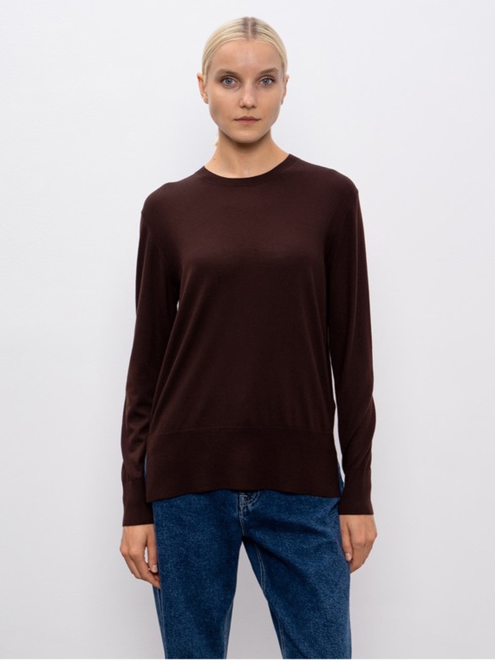 Moorer Nilufar brown virgin wool Classic Women's Long-Sleeve Crewneck Sweater